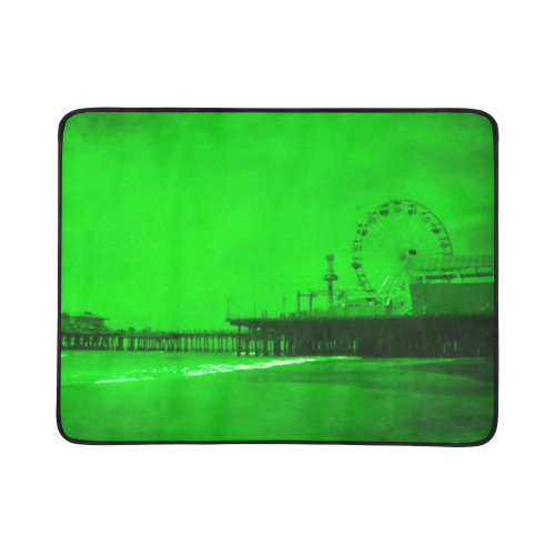 Ghostly Green Santa Monica Pier Beach Mat 78"x 60"