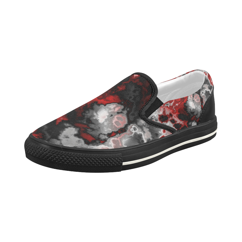 black gray white red 2 Women's Slip-on Canvas Shoes (Model 019)