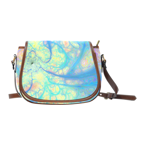 Blue Angel, Abstract Cosmic Azure Lemon Saddle Bag/Small (Model 1649) Full Customization