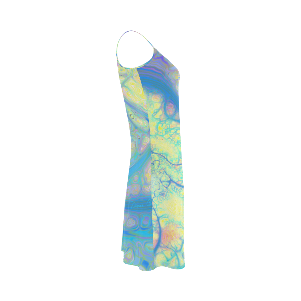 Blue Angel, Abstract Cosmic Azure Lemon Alcestis Slip Dress (Model D05)