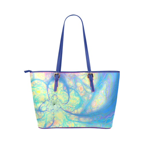 Blue Angel, Abstract Cosmic Azure Lemon Leather Tote Bag/Small (Model 1651)