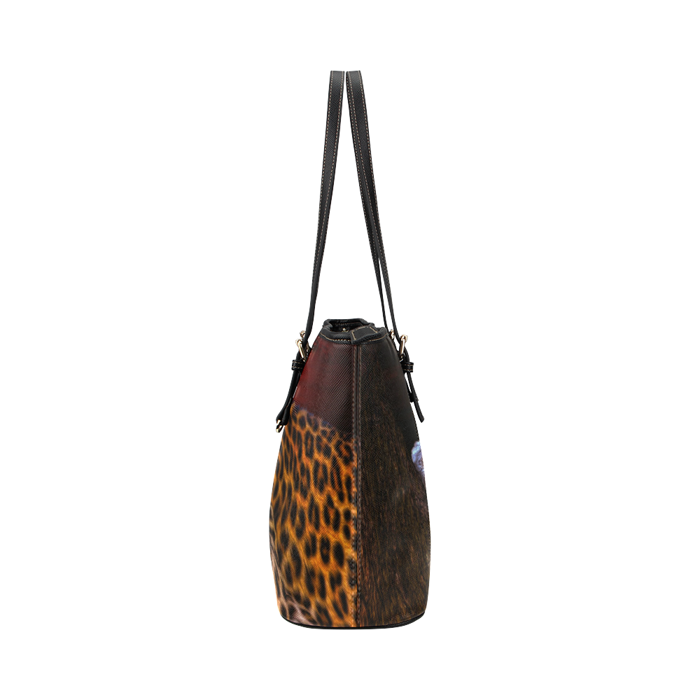 Leopard Sunset Leather Tote Bag/Small (Model 1651)