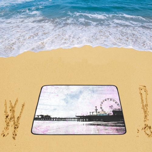 Pink Grunge Santa Monica Pier Beach Mat 78"x 60"