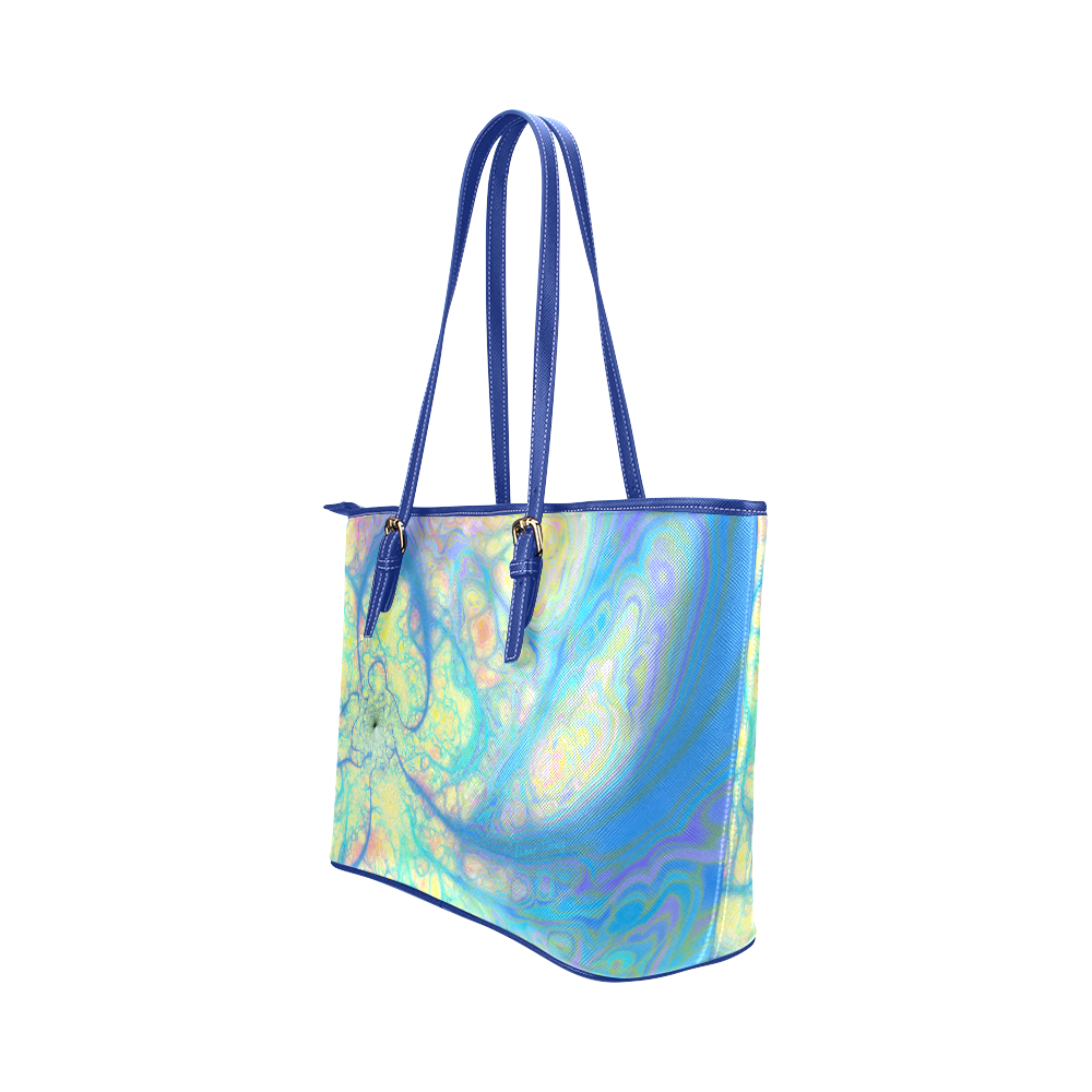 Blue Angel, Abstract Cosmic Azure Lemon Leather Tote Bag/Small (Model 1651)