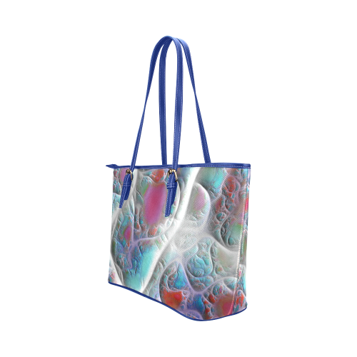 Blue & White Quilt, Abstract Delight Leather Tote Bag/Small (Model 1651)