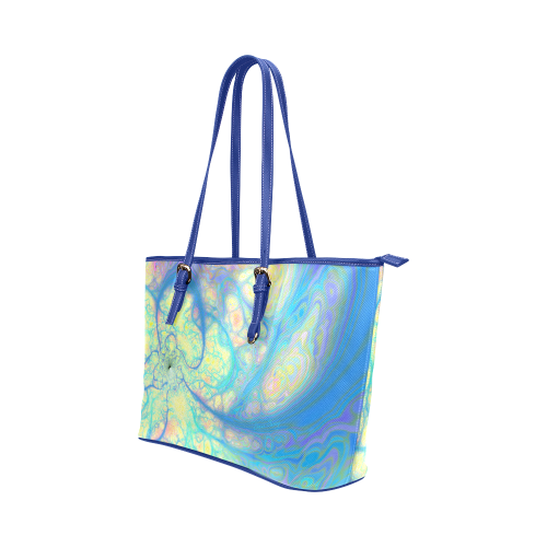 Blue Angel, Abstract Cosmic Azure Lemon Leather Tote Bag/Small (Model 1651)