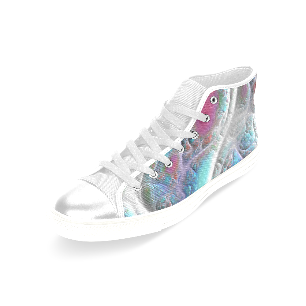 Blue & White Quilt, Abstract Delight Women's Classic High Top Canvas Shoes (Model 017)