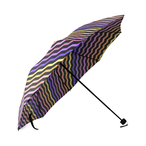 Colorfull Zig Zag Pattern Chevron Black Foldable Umbrella (Model U01)