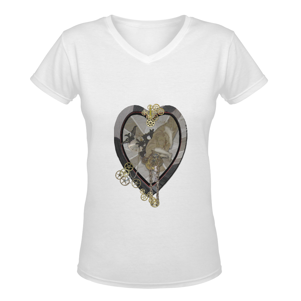 Time piece heart Women's Deep V-neck T-shirt (Model T19)