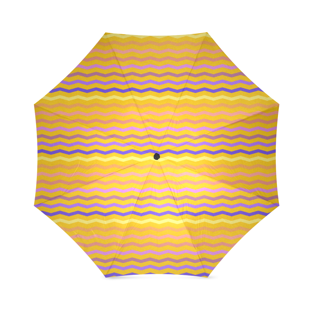 Colorfull Zig Zag Pattern Chevron Gold Foldable Umbrella (Model U01)