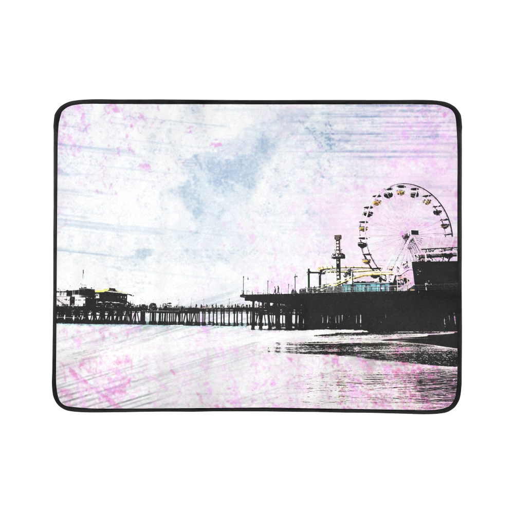 Pink Grunge Santa Monica Pier Beach Mat 78"x 60"