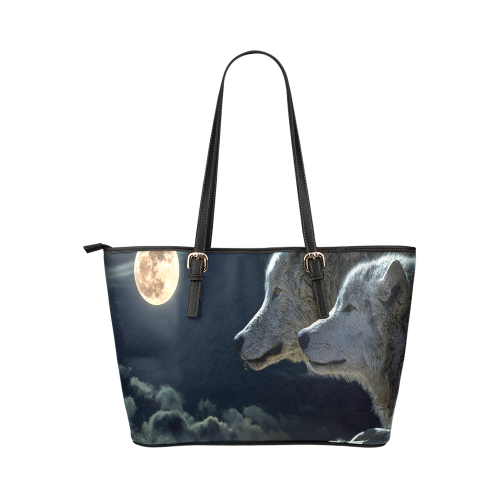 Wolven Love By The Light Of The Moon Leather Tote Bag/Small (Model 1651)