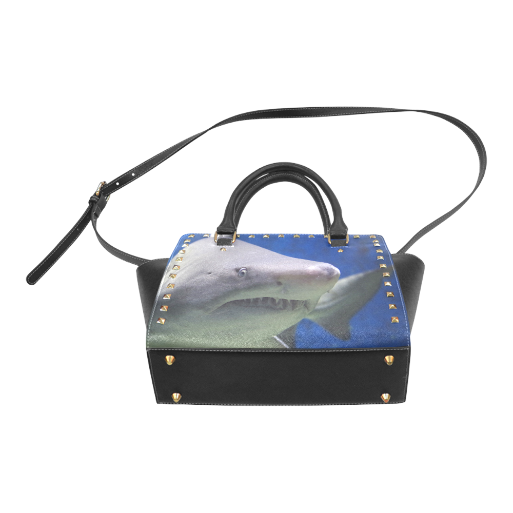 Great White Shark Attack Rivet Shoulder Handbag (Model 1645)