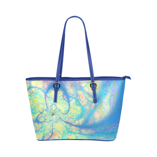 Blue Angel, Abstract Cosmic Azure Lemon Leather Tote Bag/Small (Model 1651)