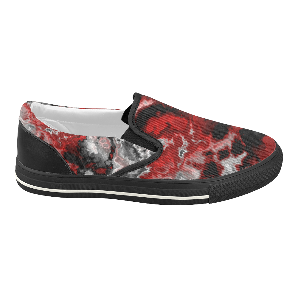 black gray white red 2 Women's Slip-on Canvas Shoes (Model 019)