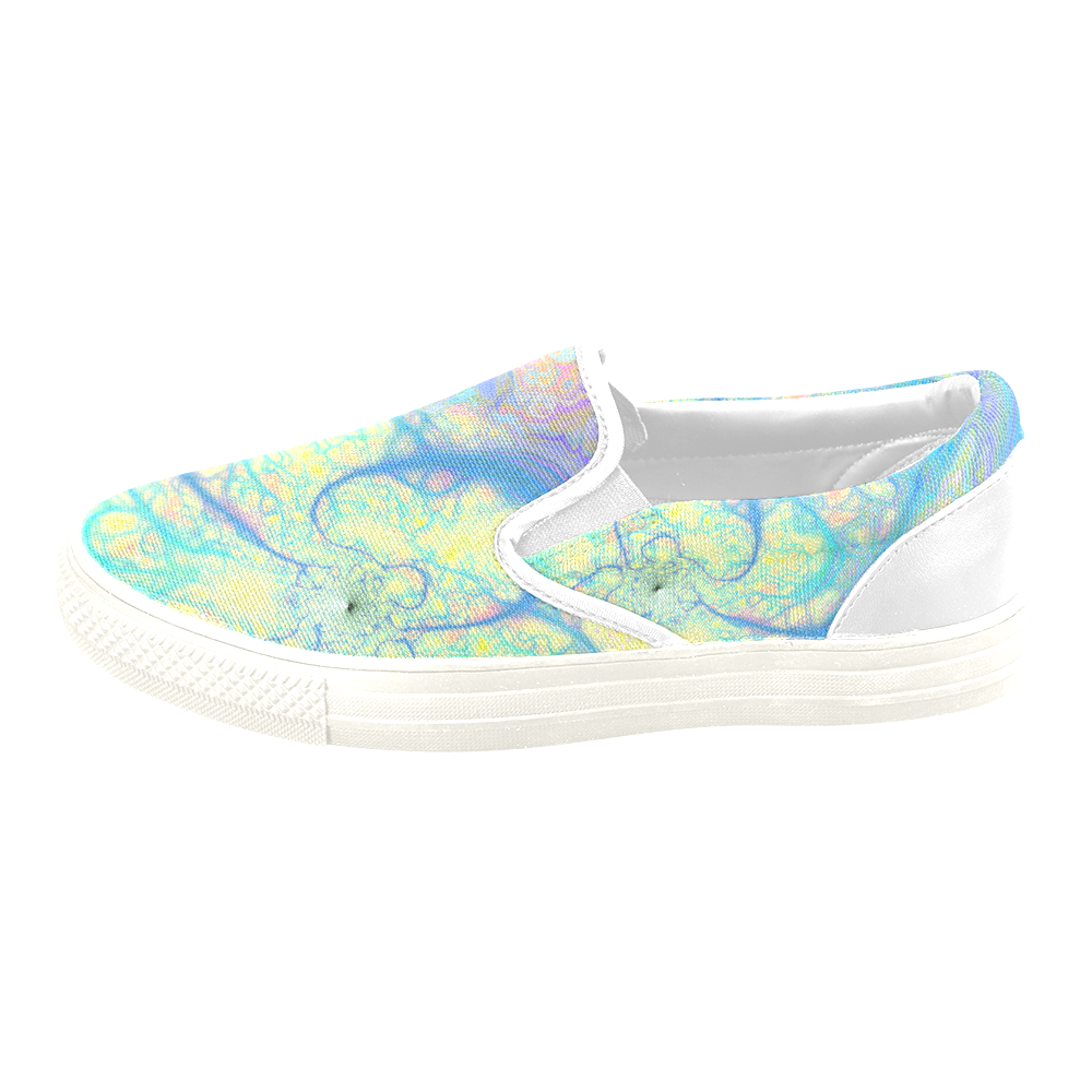 Blue Angel, Abstract Cosmic Azure Lemon Women's Unusual Slip-on Canvas Shoes (Model 019)