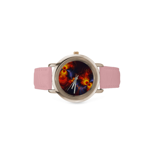 Butterfly Eyes, Abstract Violet Gold Wings Women's Rose Gold Leather Strap Watch(Model 201)