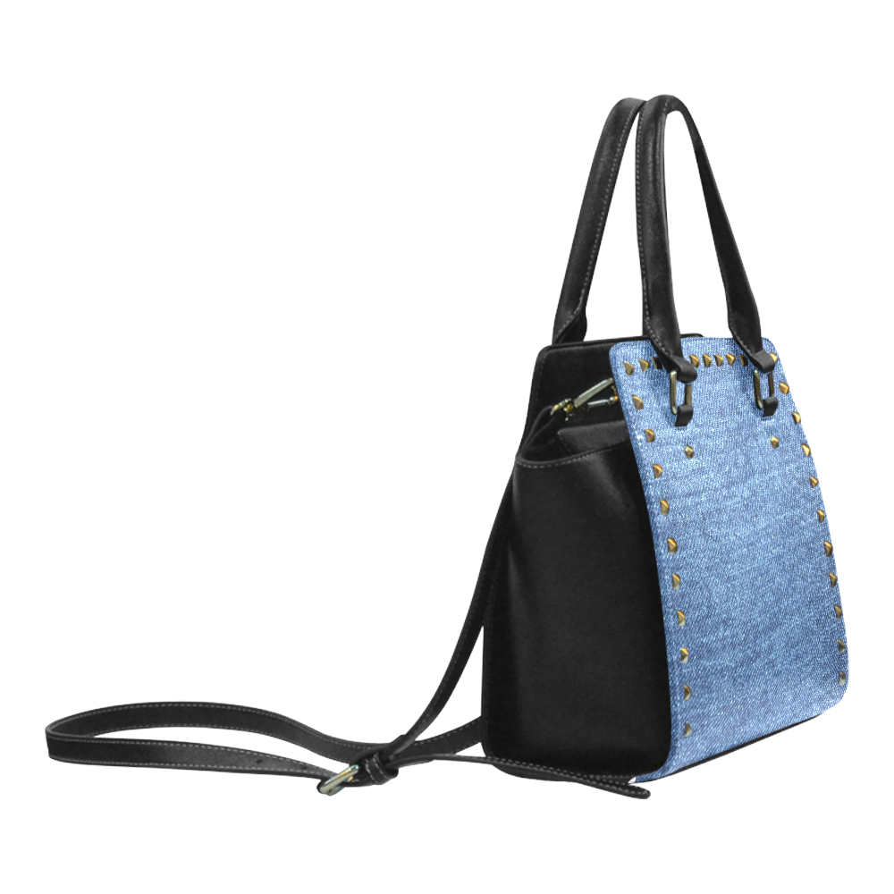 Classic Denim Blue Rivet Shoulder Handbag (Model 1645)