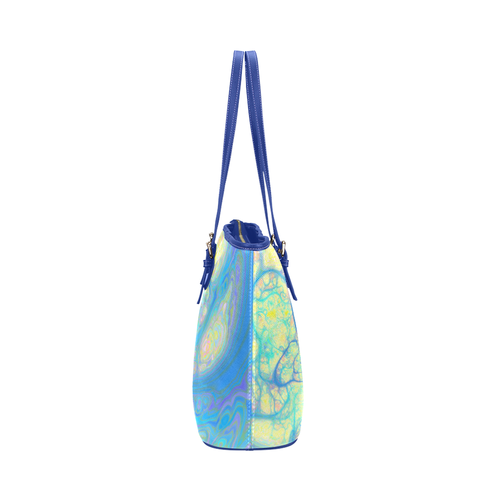 Blue Angel, Abstract Cosmic Azure Lemon Leather Tote Bag/Small (Model 1651)