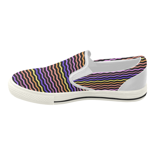 Colorfull Chevron Zig Zag Pattern Black Women's Slip-on Canvas Shoes (Model 019)