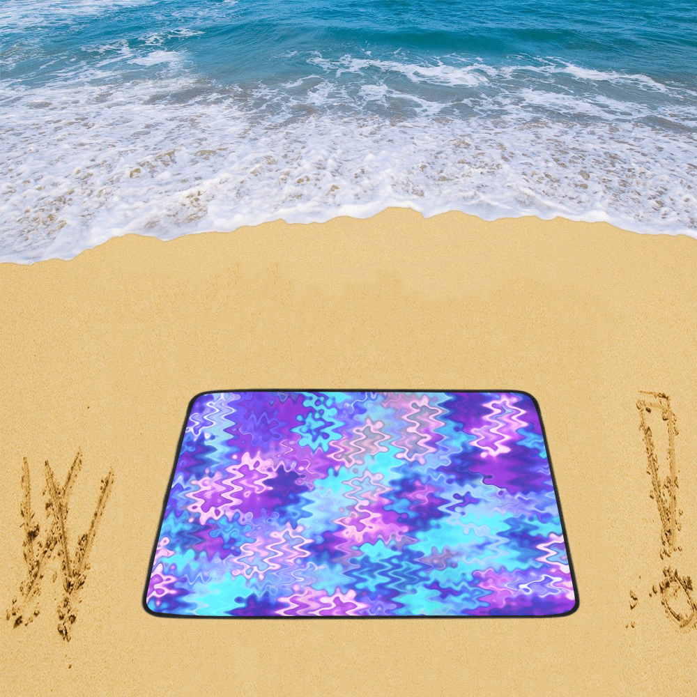 Blue Purple Marble Waves Beach Mat 78"x 60"