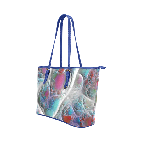 Blue & White Quilt, Abstract Delight Leather Tote Bag/Small (Model 1651)