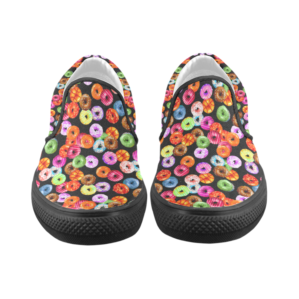 Colorful Yummy DONUTS pattern Men's Unusual Slip-on Canvas Shoes (Model 019)