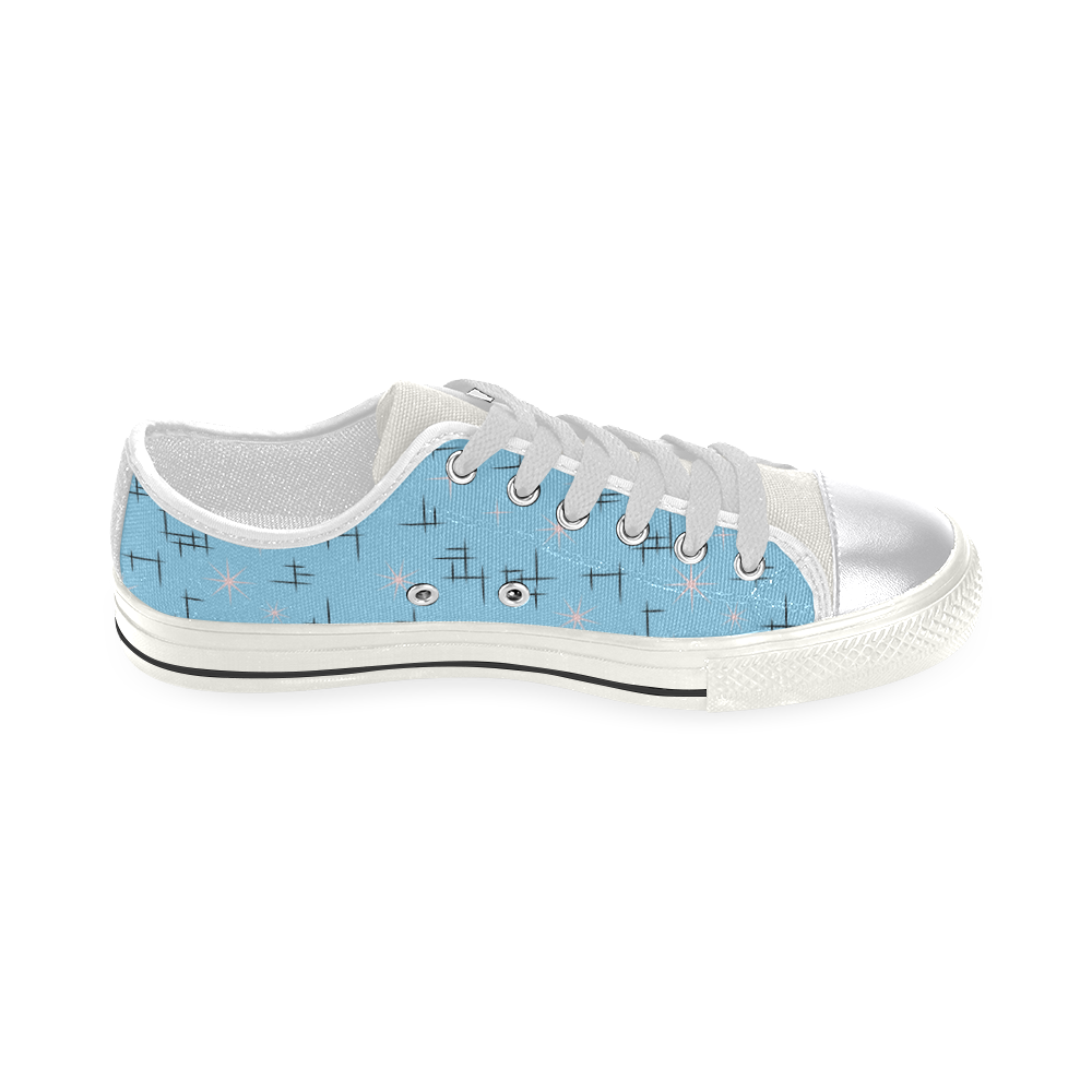 Atomic Age Lines and Pink Retro Stars on Baby Blue Women's Classic Canvas Shoes (Model 018)