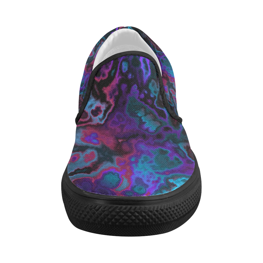 black blue pink purple abstract Women's Slip-on Canvas Shoes (Model 019)