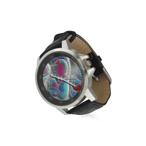 Blue & White Quilt, Abstract Delight Unisex Stainless Steel Leather Strap Watch(Model 202)