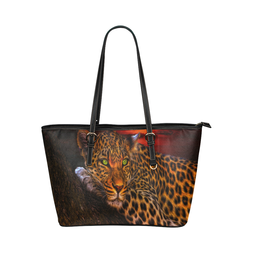 Leopard Sunset Leather Tote Bag/Small (Model 1651)
