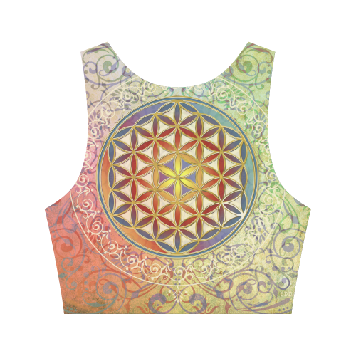 FLOWER OF LIFE vintage ornaments green red Women's Crop Top (Model T42)