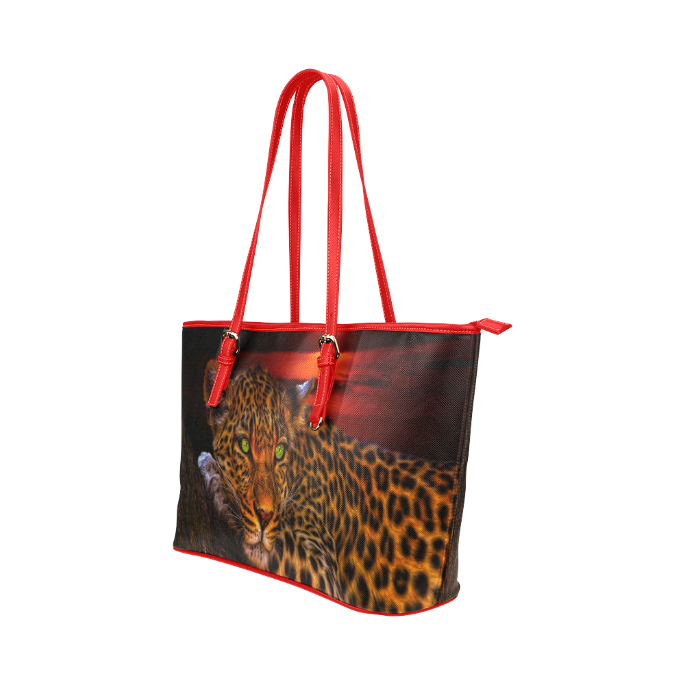 Leopard Sunset Leather Tote Bag/Large (Model 1651)