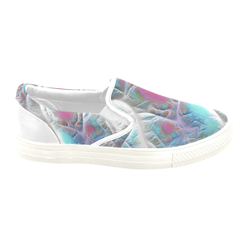 Blue & White Quilt, Abstract Delight Women's Unusual Slip-on Canvas Shoes (Model 019)