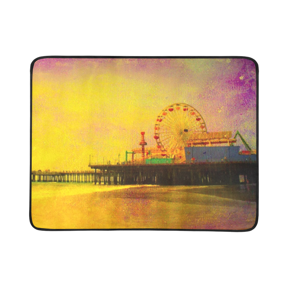 Yellow Purple Santa Monica Pier Beach Mat 78"x 60"