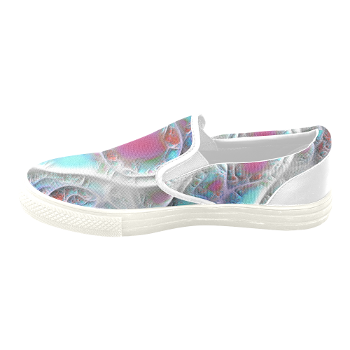 Blue & White Quilt, Abstract Delight Women's Unusual Slip-on Canvas Shoes (Model 019)