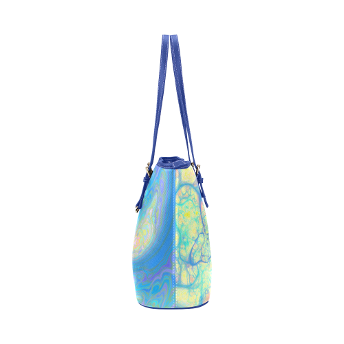 Blue Angel, Abstract Cosmic Azure Lemon Leather Tote Bag/Small (Model 1651)