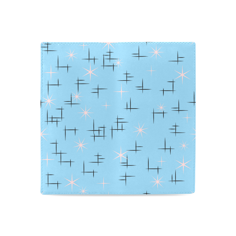 Abstract Lines and Pink Stars on Baby Blue Retro Women's Leather Wallet (Model 1611)