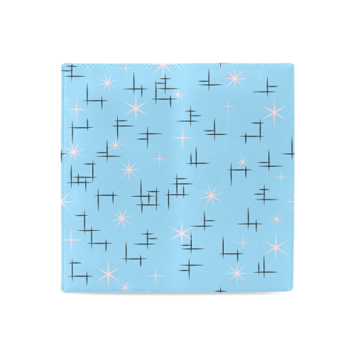 Abstract Lines and Pink Stars on Baby Blue Retro Women's Leather Wallet (Model 1611)