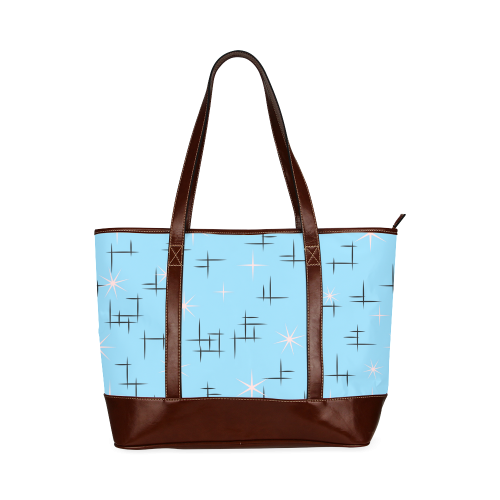 Abstract Lines and Pink Stars on Baby Blue Retro Tote Handbag (Model 1642)
