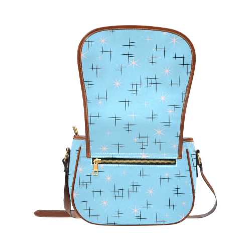 Pink Stars and Abstract Pattern on Baby Blue Retro Saddle Bag/Small (Model 1649) Full Customization