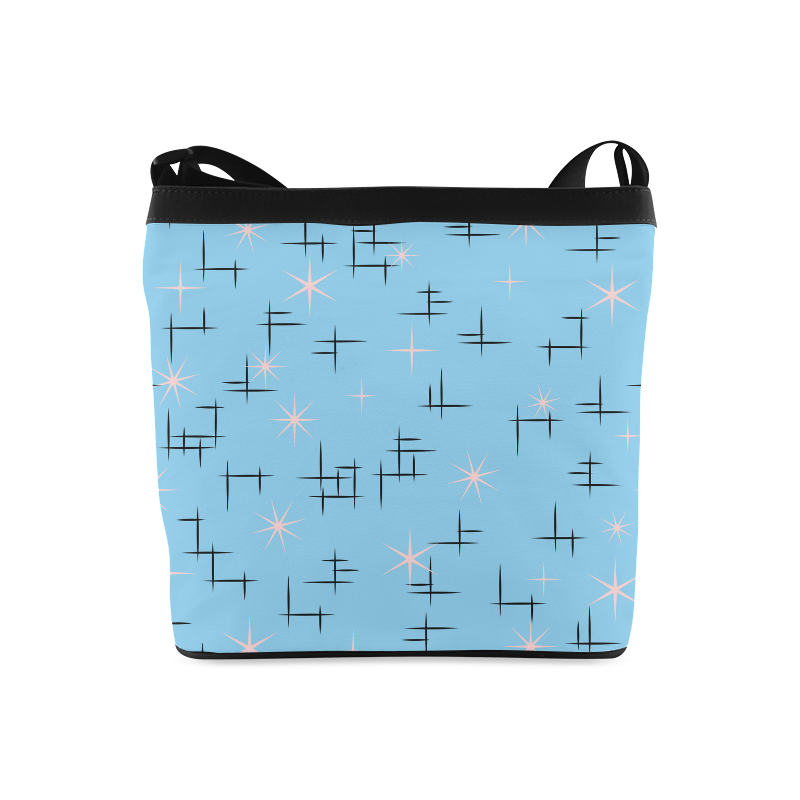 Retro Abstract Lines and Pink Stars on Baby Blue Crossbody Bags (Model 1613)