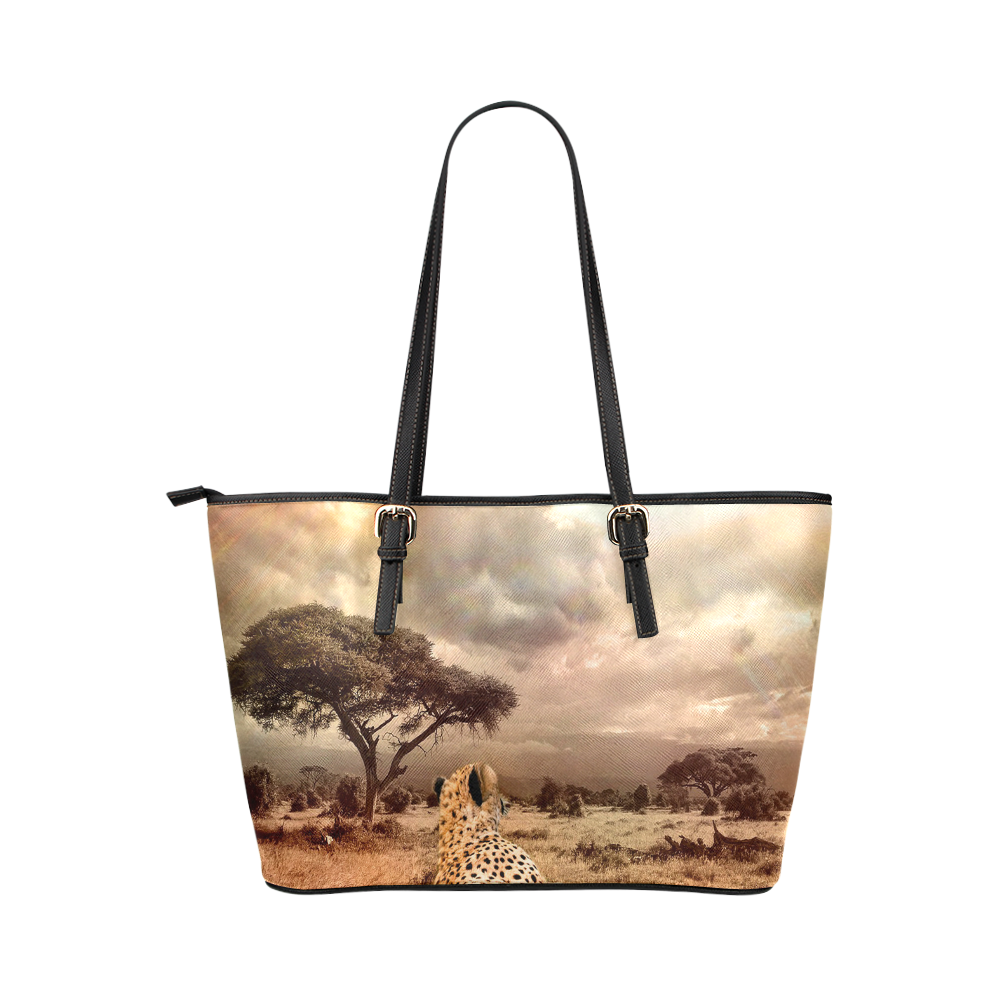 Savanna Cheetah Leather Tote Bag/Small (Model 1651)