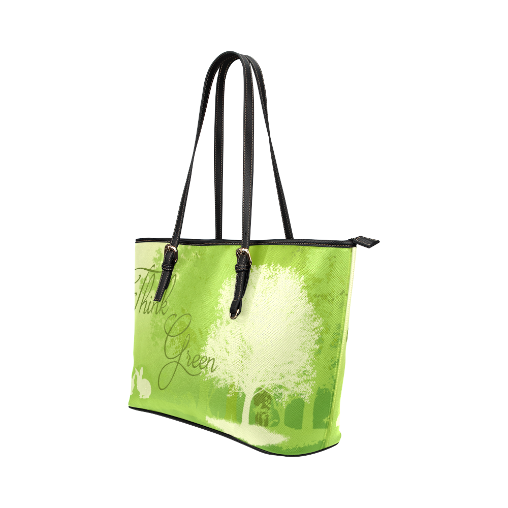 Think Green Rabbit Vegan Animal Liberation Leather Tote Bag/Large (Model 1651)