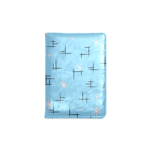 Abstract Lines and Pink Stars on Baby Blue Retro Custom NoteBook A5