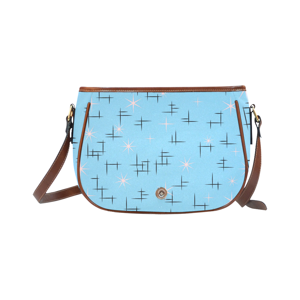 Pink Stars and Abstract Pattern on Baby Blue Retro Saddle Bag/Small (Model 1649) Full Customization