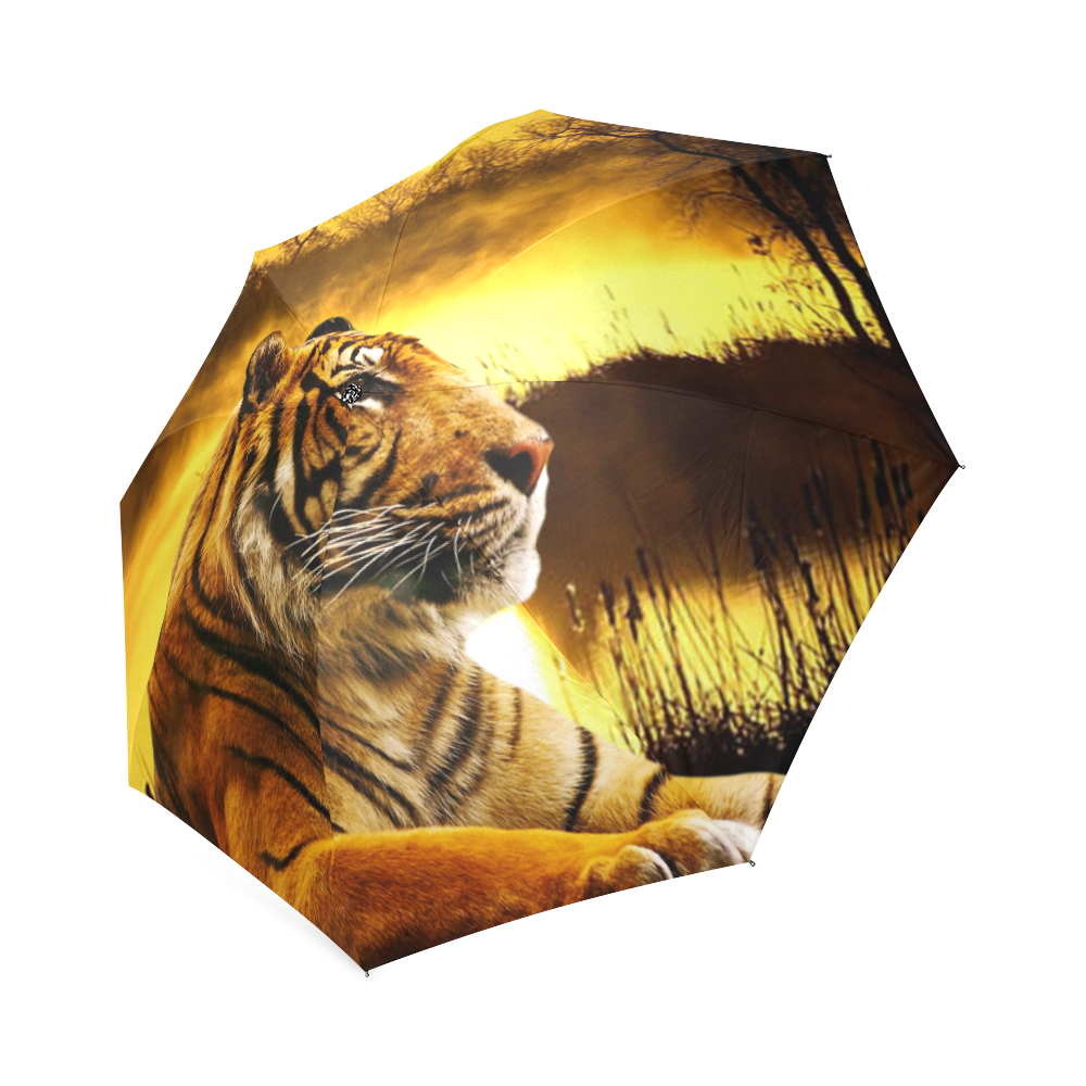 Tiger and Sunset Foldable Umbrella (Model U01)