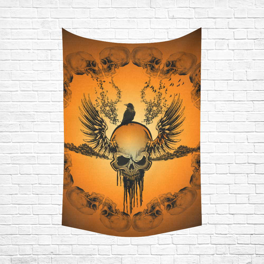 Amazing skull with crow Cotton Linen Wall Tapestry 60"x 90"