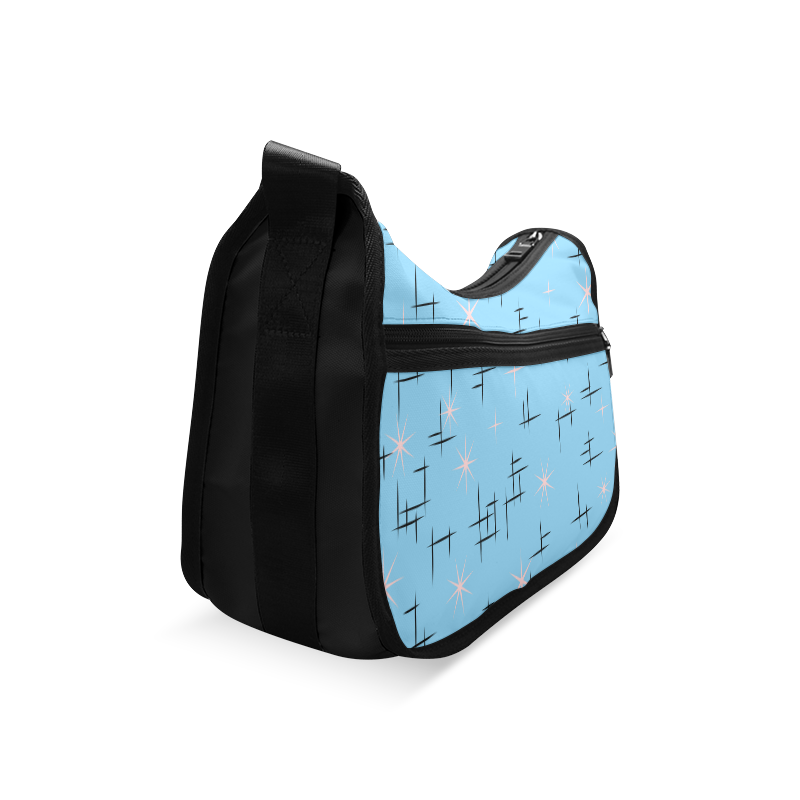 Abstract Lines and Pink Retro Stars on Baby Blue and Black Crossbody Bags (Model 1616)