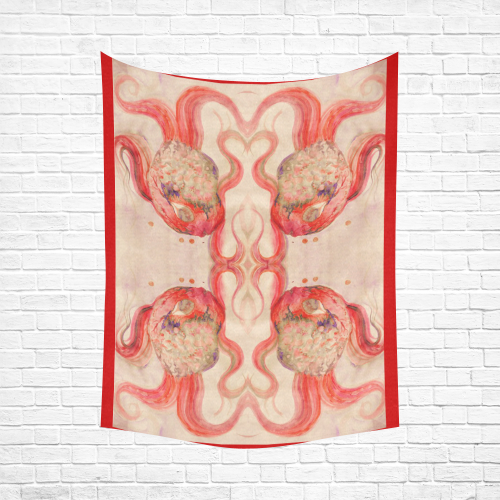 4 poissons rouge Cotton Linen Wall Tapestry 60"x 80"